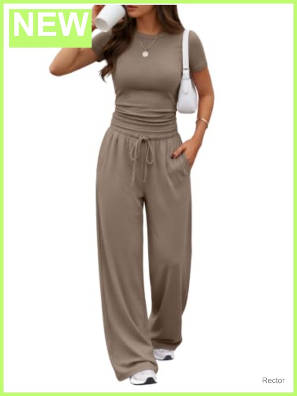2 Piece Lounge Set Short Sleeve Top Wide Leg Pants with Pockets